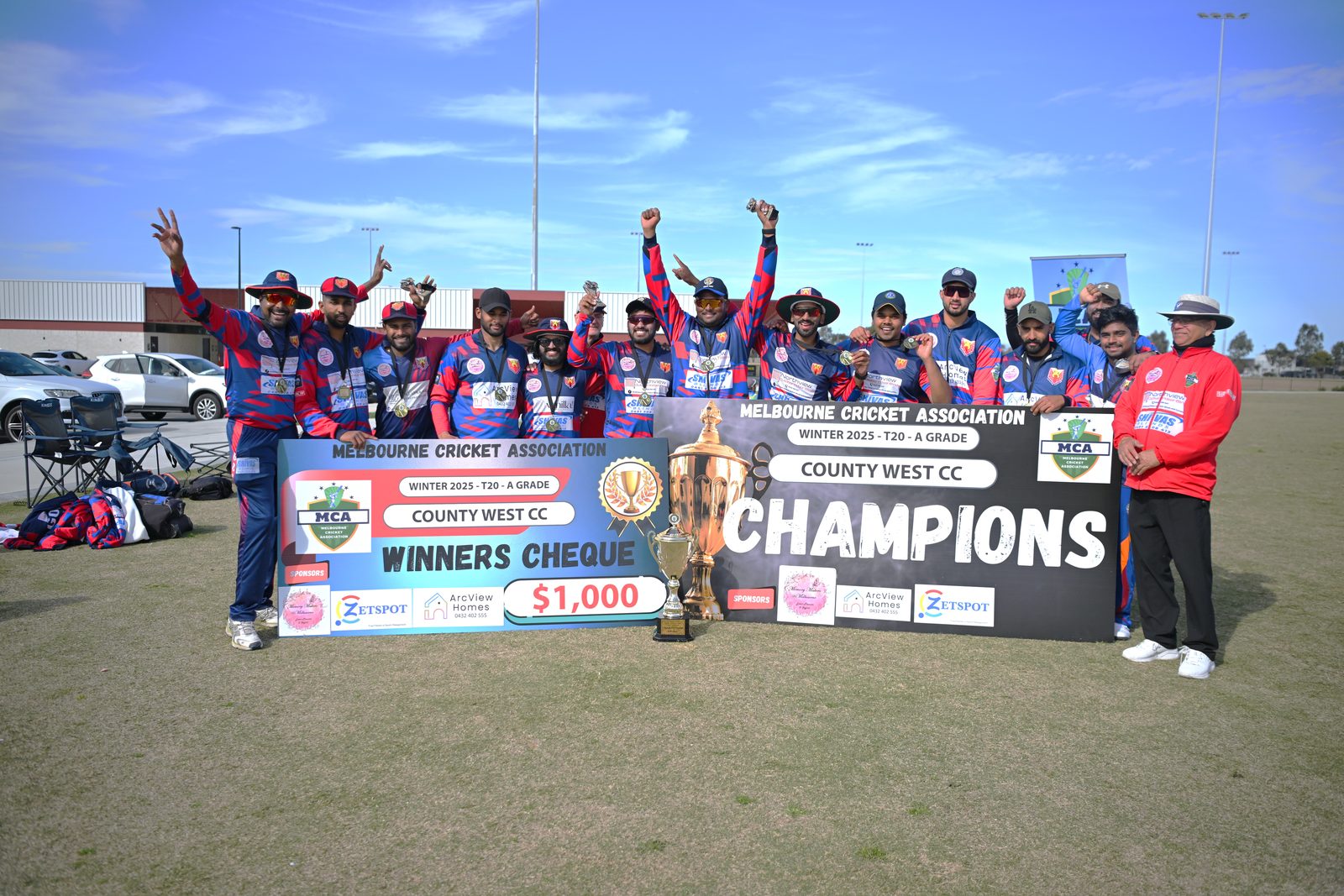 County West CC with the Winter 2025 T20 A Grade championship banner