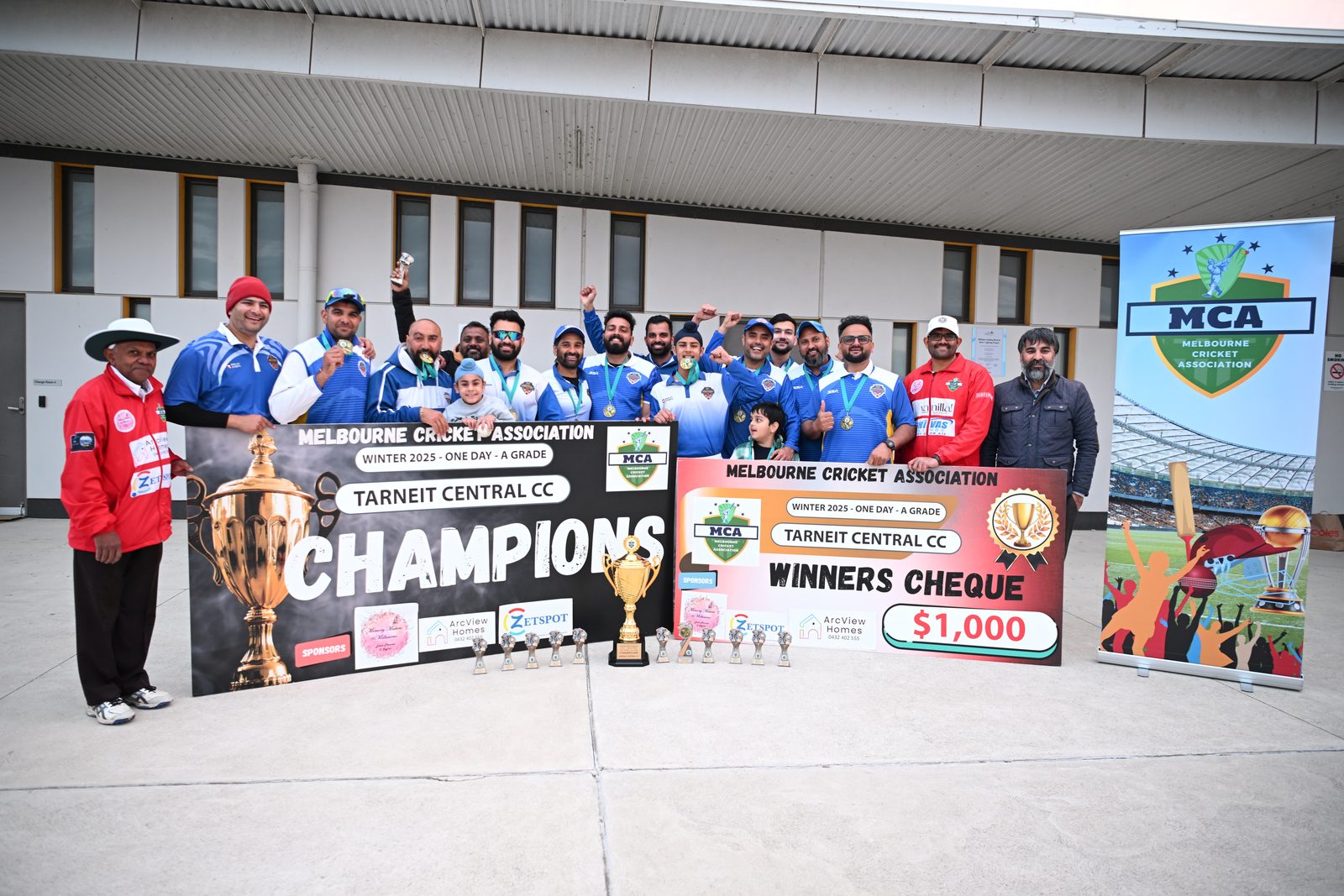Tarneit Central CC with the Winter 2025 One Day A Grade championship boards