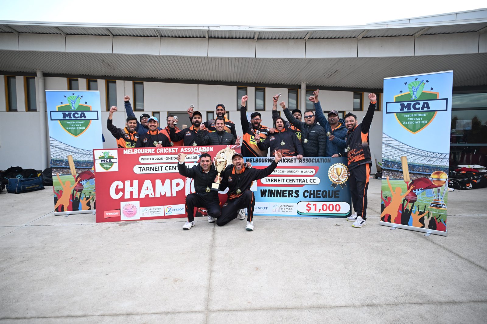 Tarneit Central CC celebrating their Winter 2025 One Day B Grade championship
